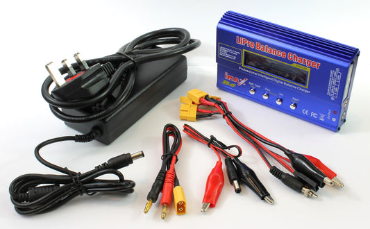 Imax B6 Li-ion LiPo LiFe NiCD NiMH Battery Charger Deans 80w with XT60 Connector Set & UK PSU image 1