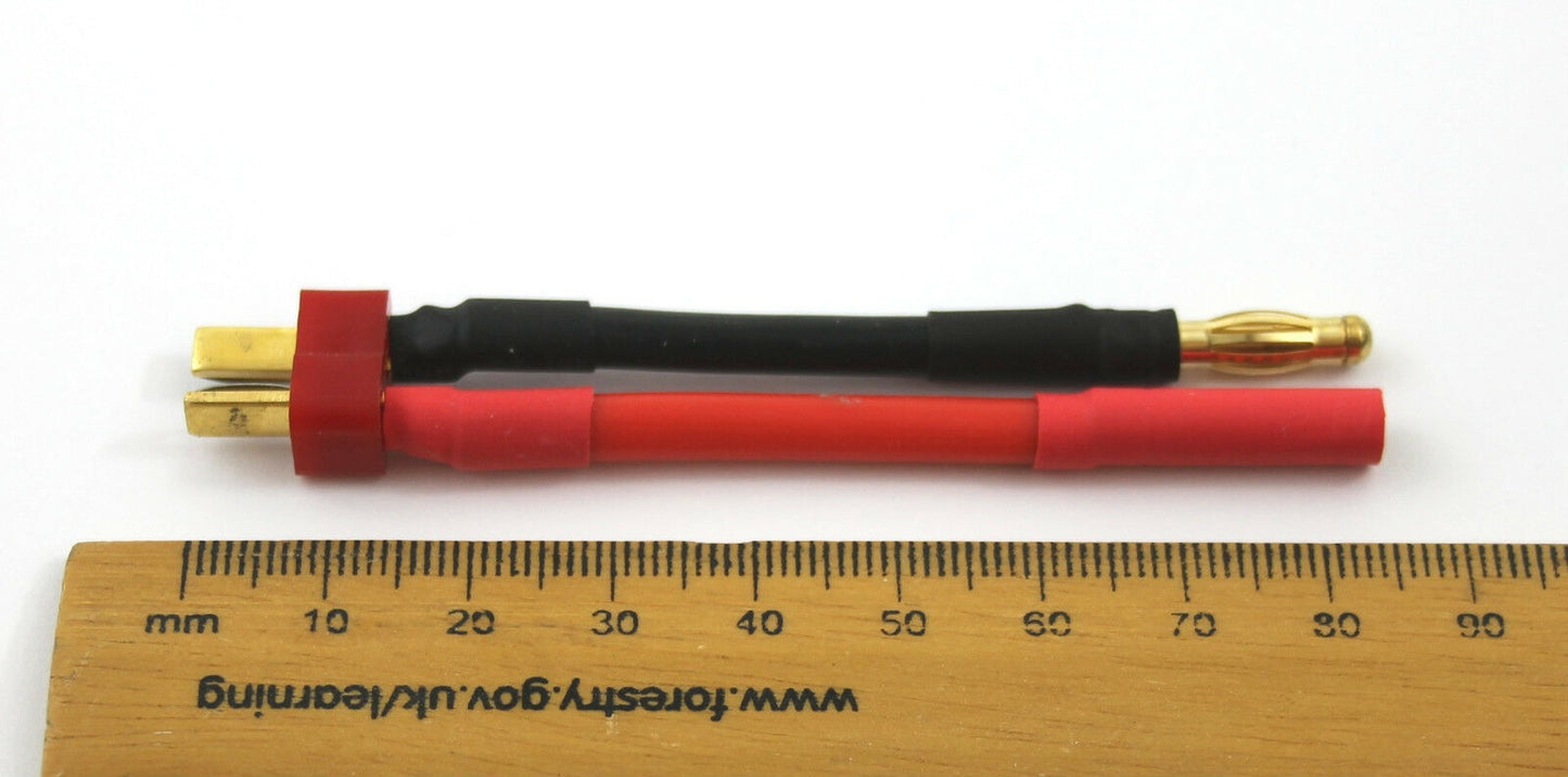Deans T Plug Male To 4mm Banana Connectors 12AWG 30mm Adaptor Cable image 1