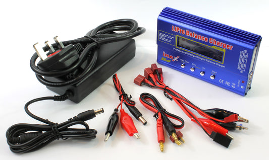 Imax B6 Li-ion LiPo LiFe NiCD NiMH Battery Charger Deans 80w with Deans T Plug Connector Set & UK PSU image 1