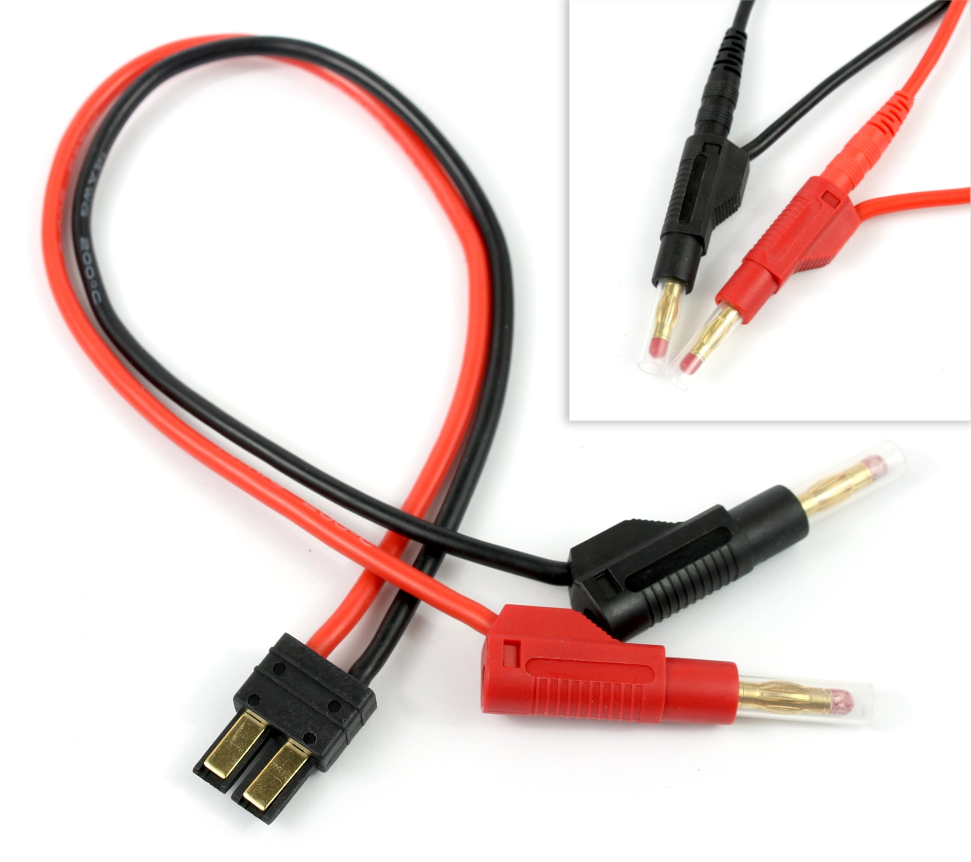 TRX (Traxxas Compatible) Male To 4mm Banana Connector Stackable 14AWG 300mm Charge Cable image 1