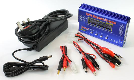 Imax B6 Li-ion LiPo LiFe NiCD NiMH Battery Charger Deans 80w with Tamiya Connector Set & UK PSU image 1