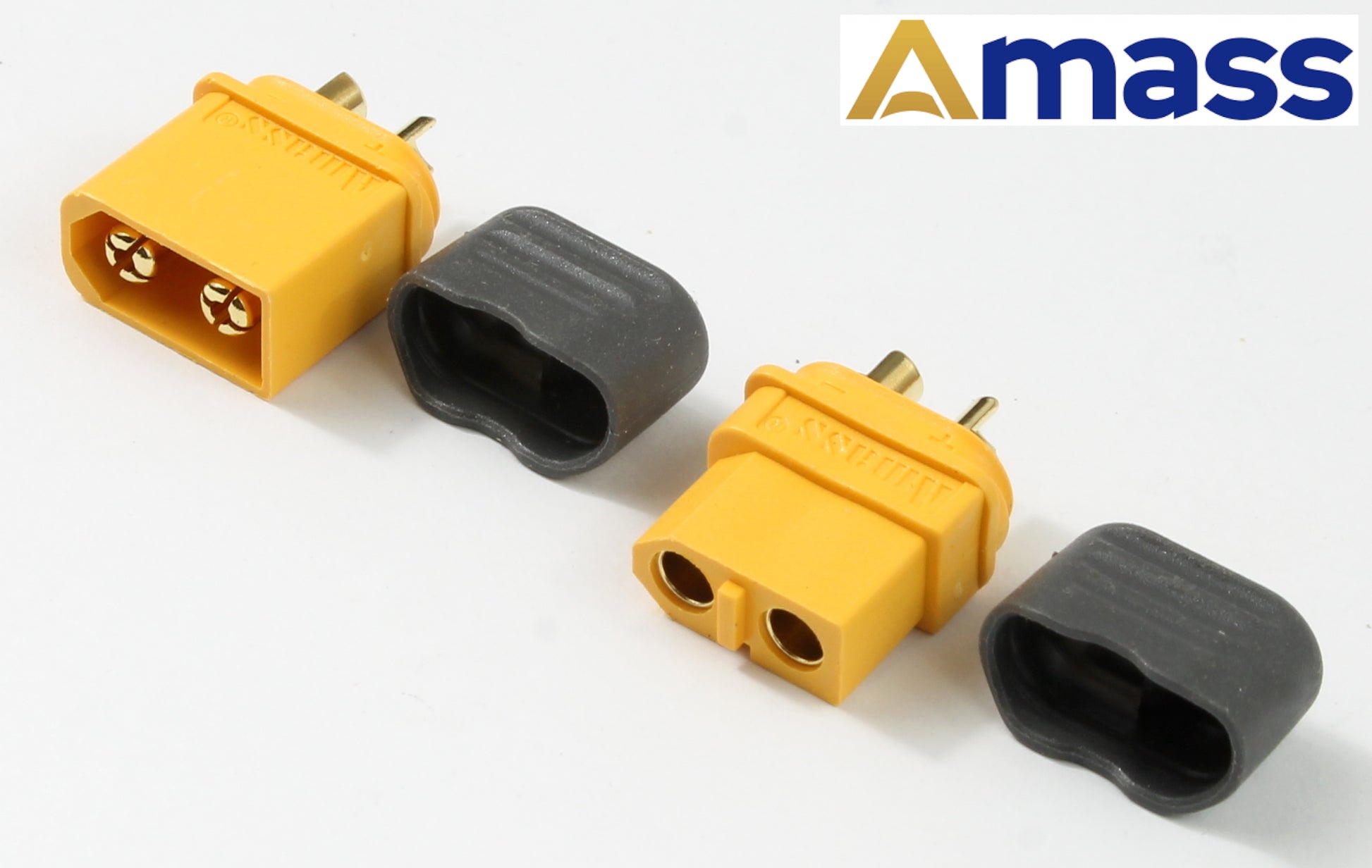 Genuine Yellow Amass XT60 Male & Female Connectors With Insulated Caps XT60H image 1