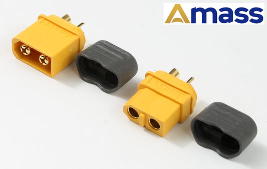 Genuine Yellow Amass XT60 Male & Female Connectors With Insulated Caps XT60H image 1