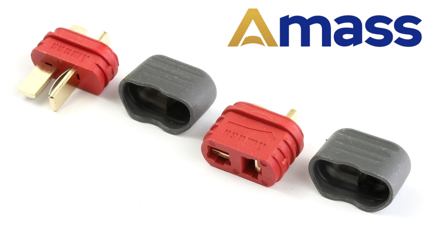 Genuine Amass Deans T Plug Male & Female Connectors With Insulated Caps AM-1015E