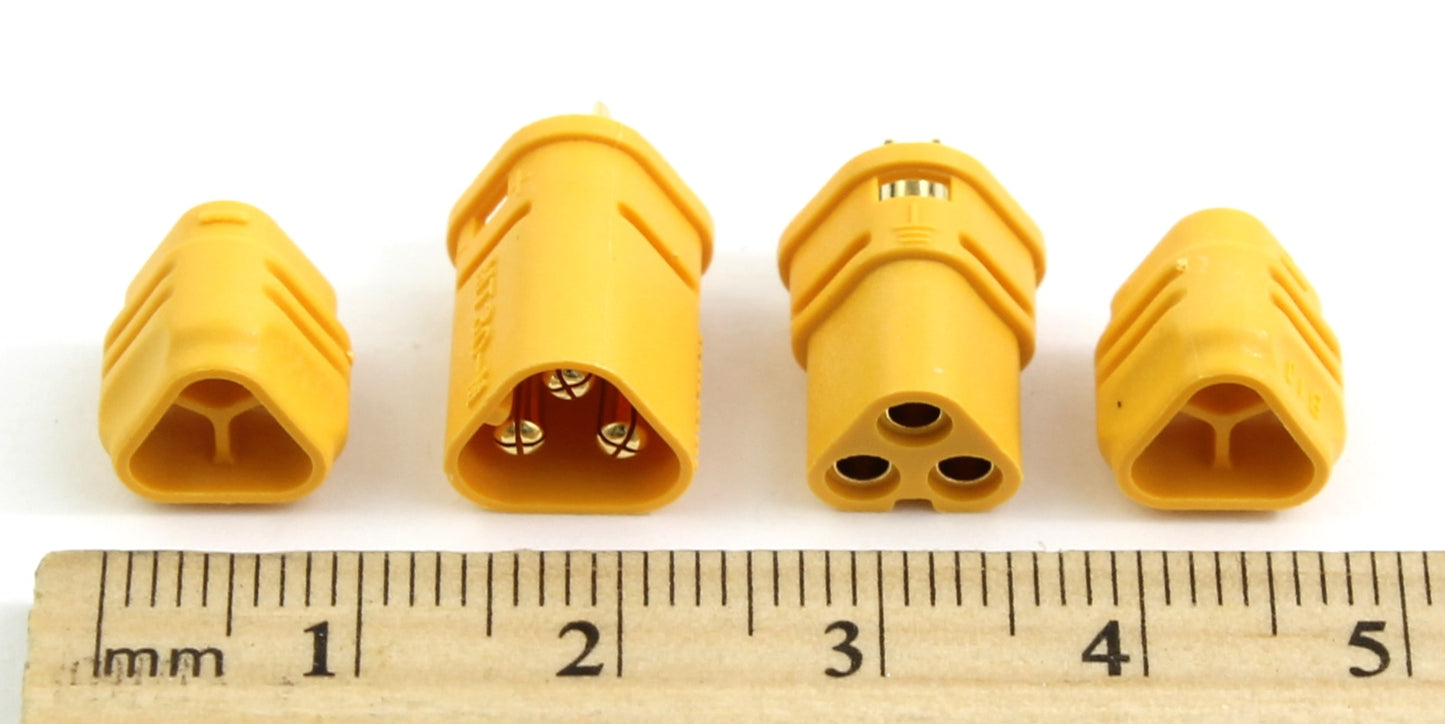 Genuine Yellow Amass MT30 Male & Female Connectors With Insulated Caps 3 pin
